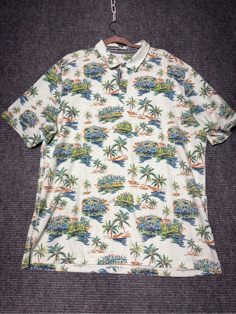 Tommy Bahama Cream Polo with Green and Blue Tropical Print xl